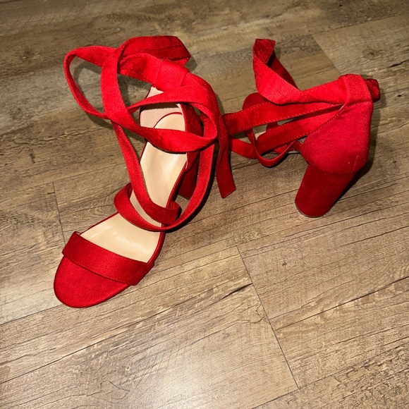 Huiyuzhi Lace Up High Heel Chunky Block Ankle Strap Pumps. Suede. 4 in heel Sz 6 - Picture 1 of 1